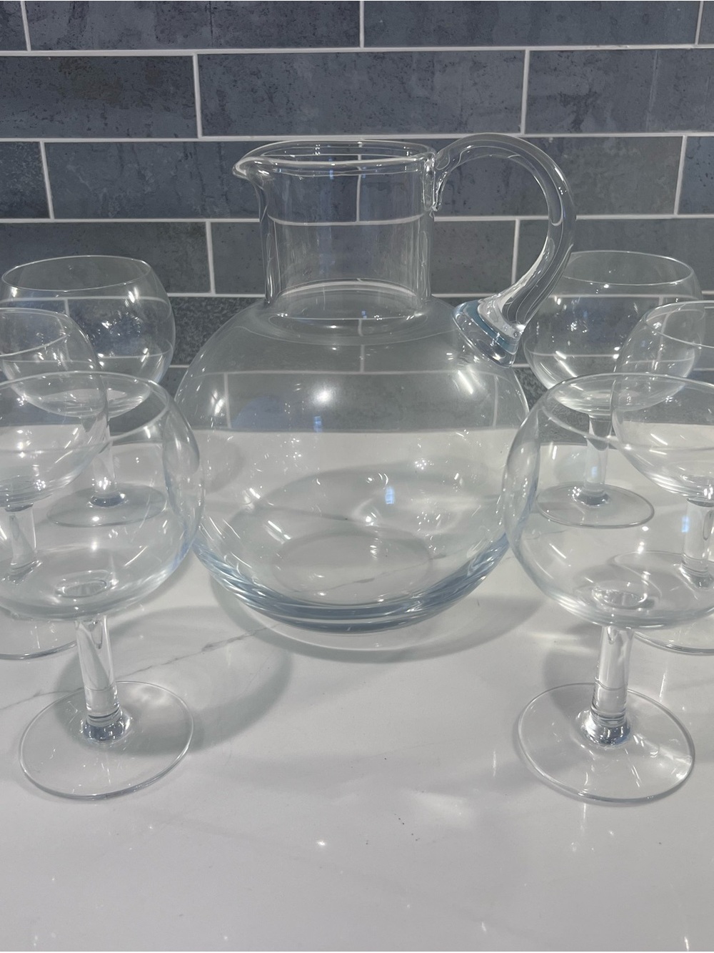 Tiffany & Co. Clear Glass Pitcher and Goblets Set